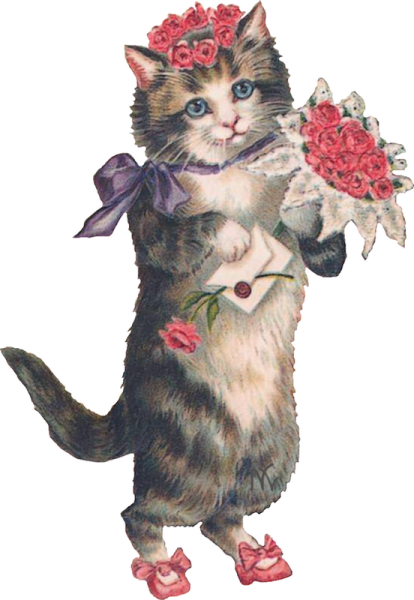 Коты с цветами в лапах
