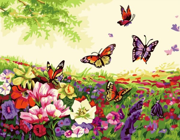 Поляна с цветами и бабочками (68 фото)