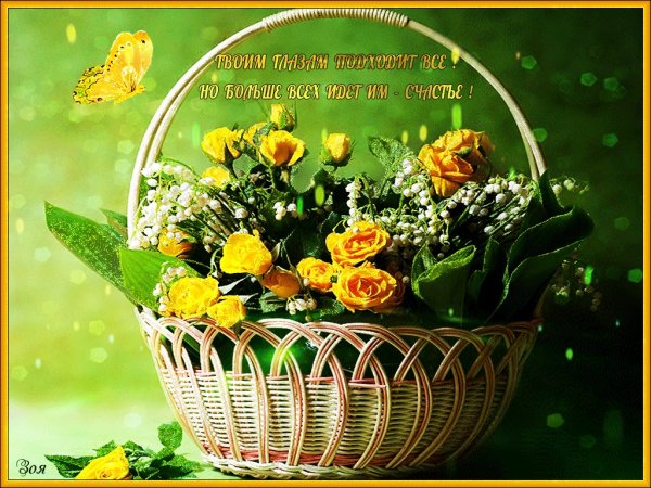 Корзина с цветами и с добрыми пожеланиями