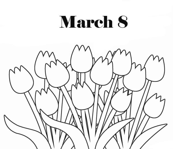 Раскраски 8 марта, раскраска к 8 марту. Открытка к 8 марту скачать