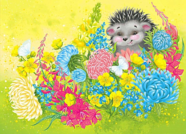 Ёжик с букетом цветов