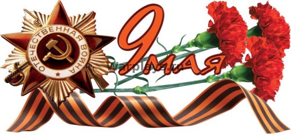 Надпись 9 мая с гвоздиками