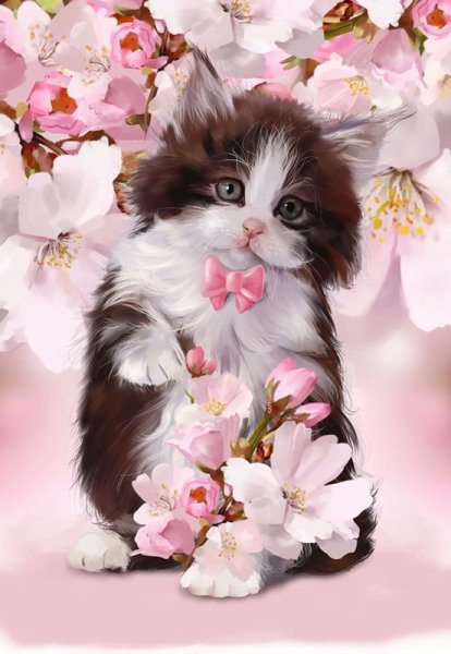 Котенок с цветами