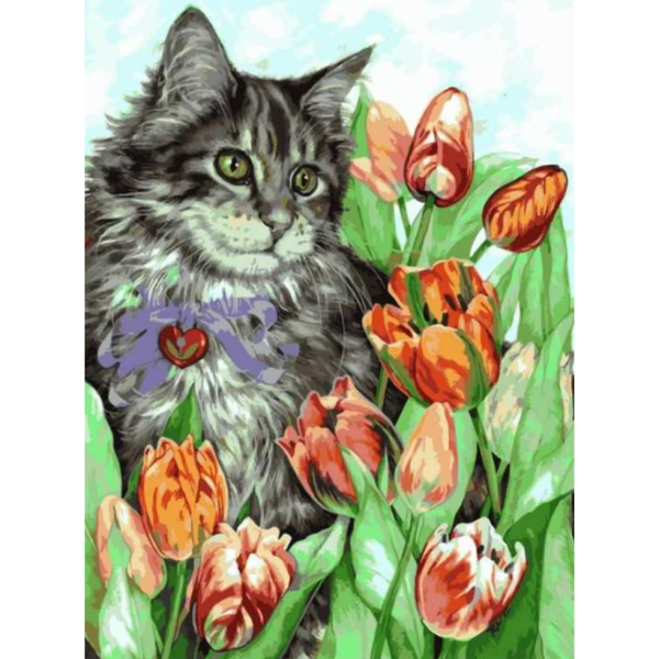Кошка с цветами