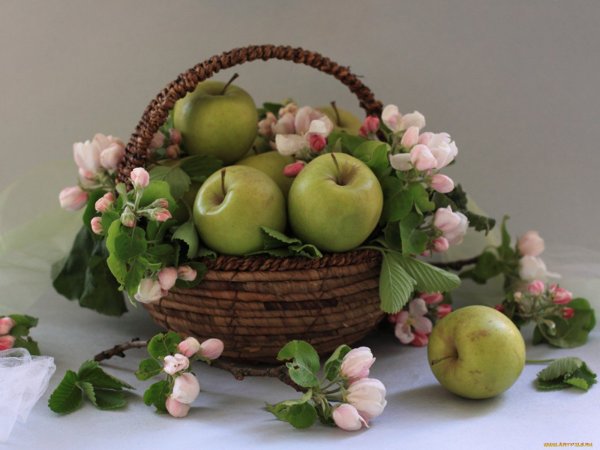 Корзинка с клубникой и цветами
