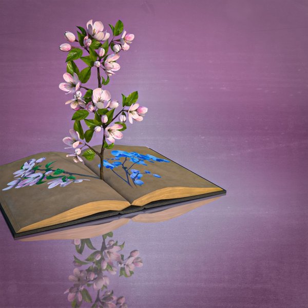 Раскрытые книги с цветами