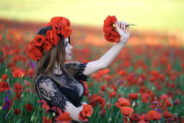 Фотосессия с букетом цветов