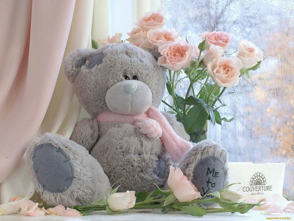 Медвежонок с цветами картинки