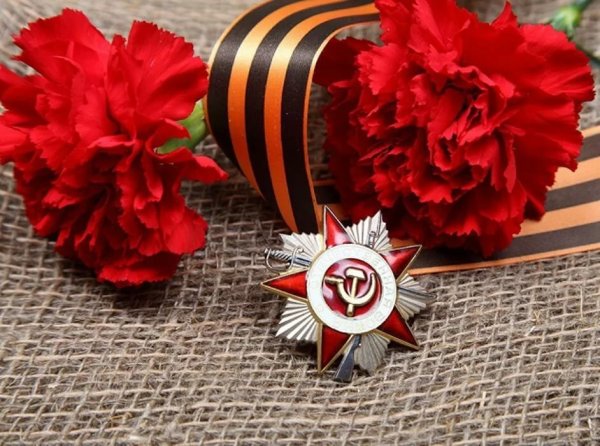 Гвоздики с георгиевской лентой