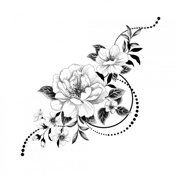 Тату полевой цветок черно-белое ботаническое изображение листа для печати