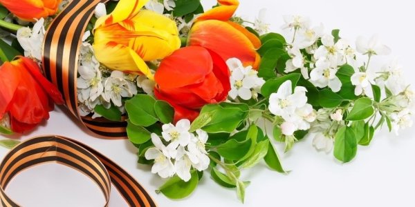 Цветы с георгиевской лентой