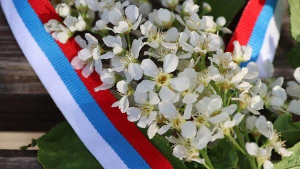 Российский флаг с цветами