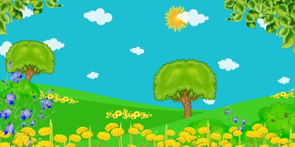 Полянка с цветами и бабочками