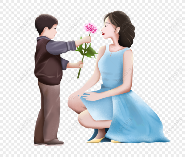 Дети дарят цветы на прозрачном фоне