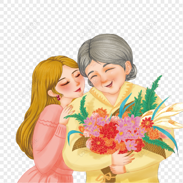 Дочь дарит цветы маме