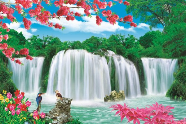 Природа водопад цветы