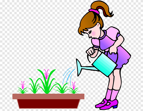 Девочка поливаиет цветов