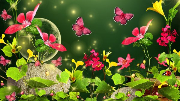 Фотообои с бабочками и цветами
