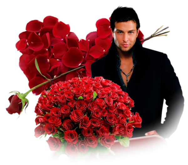 Парень дает девушке цветы