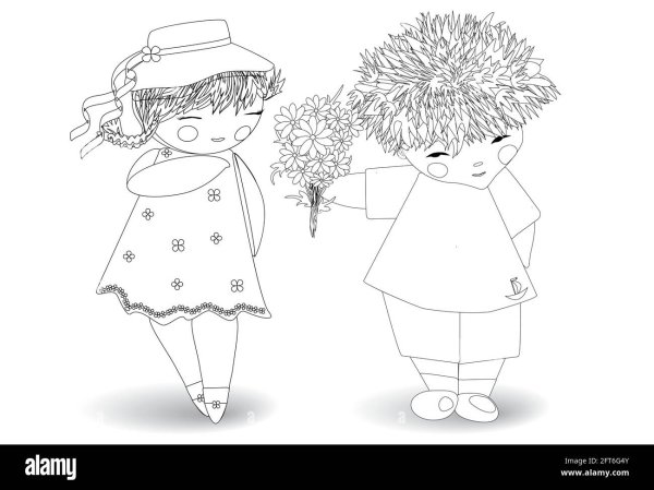 Мальчик дарит девочке цветы рисунок карандашом