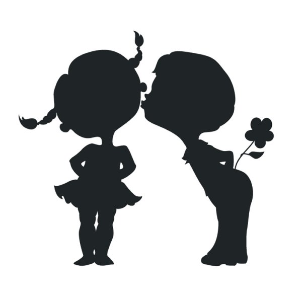 Силуэт мальчик и девочка поцелуй