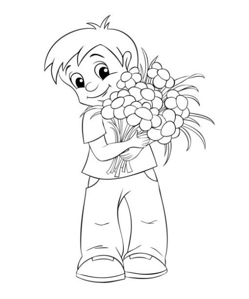 Девочка с букетом раскраска
