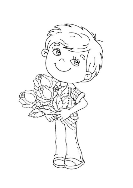 Мальчик с букетом раскраска