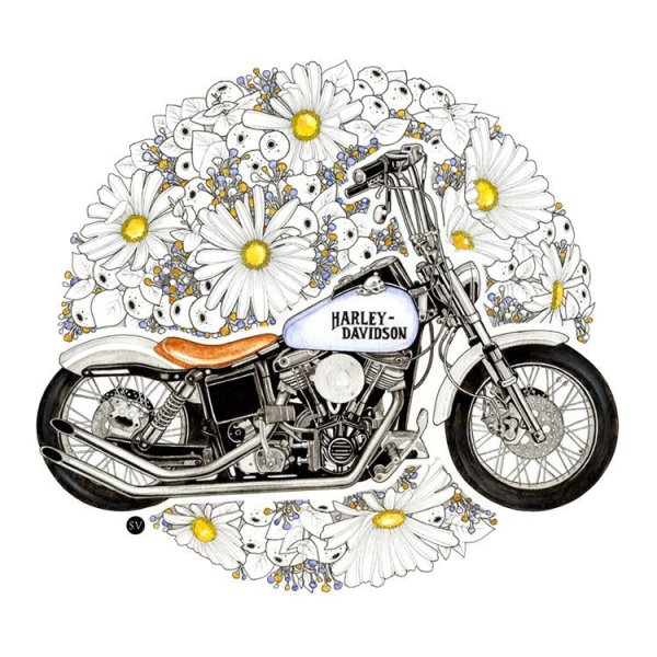 Цветочная иллюстрация мотоцикл