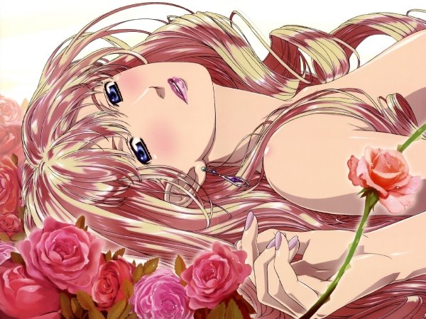 Аниме девушка цветы