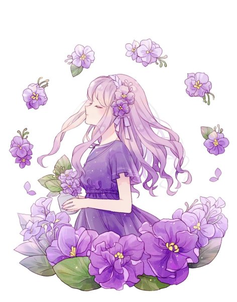 Аниме с цветами в руках