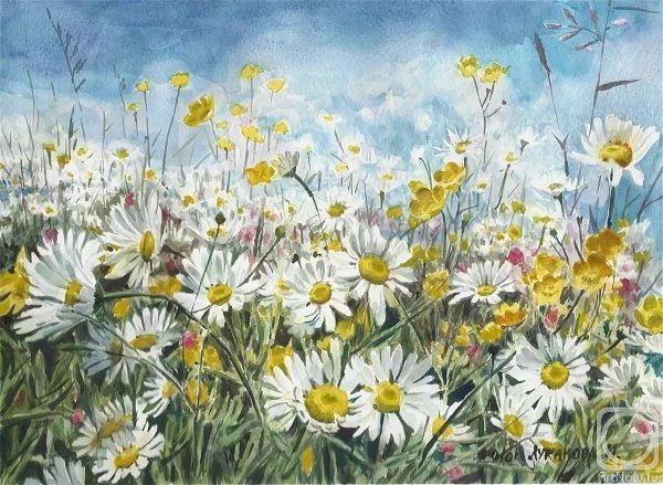 Пейзажи с ромашками маслом