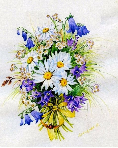 Букет полевых цветов акварель