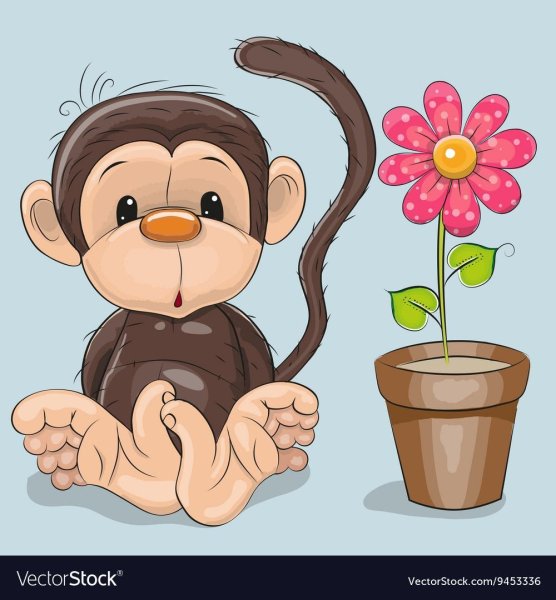 Обезьянка с цветочком рисунок