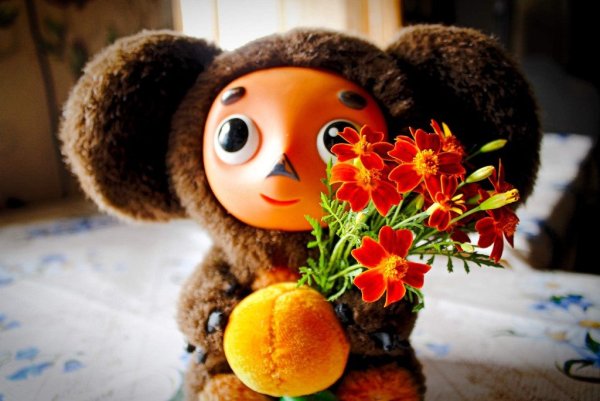 Чебурашка с цветами