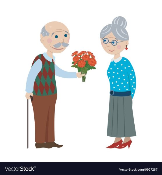 Дедушка дарит цветы бабушке