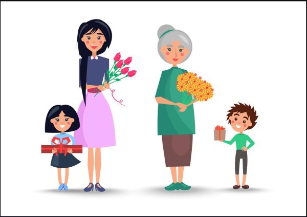 Рисованная ребенок мама бабушка