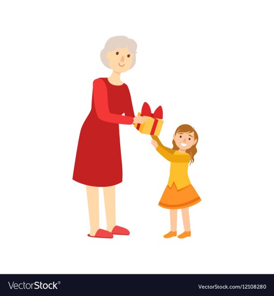 Бабушка дарит подарок внучке