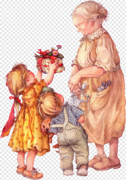 Открытка бабушка с внуками