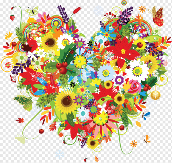 Яркие цветочки на прозрачном фоне