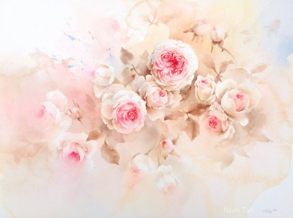 Цветочная акварель Альберто Гильена пионы