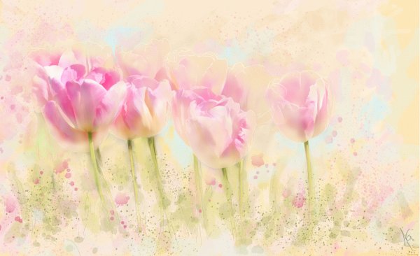 Цветочная акварель Альберто Гильена тюльпаны