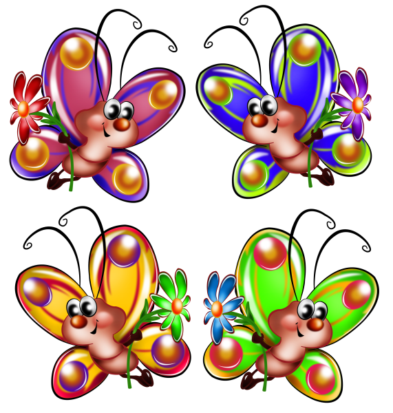 Цветы и бабочки мультяшные