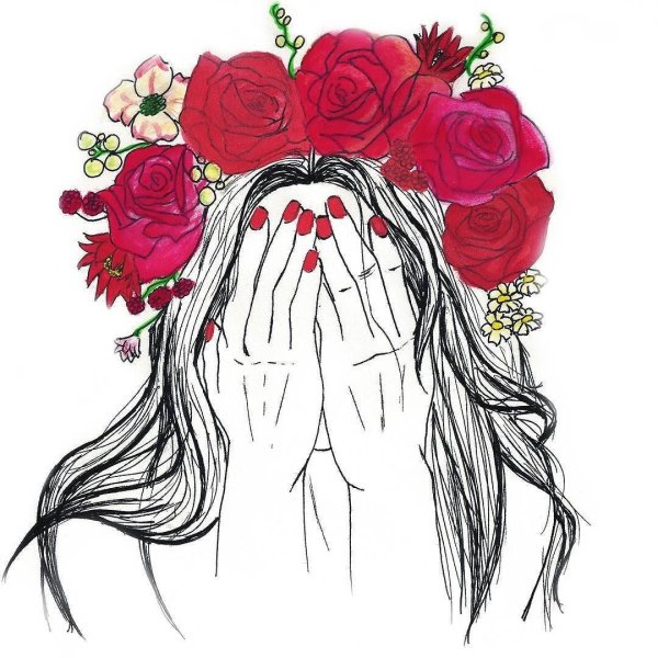 Девушка с цветами акварель