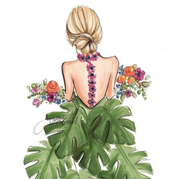 Девушка с цветами рисунок