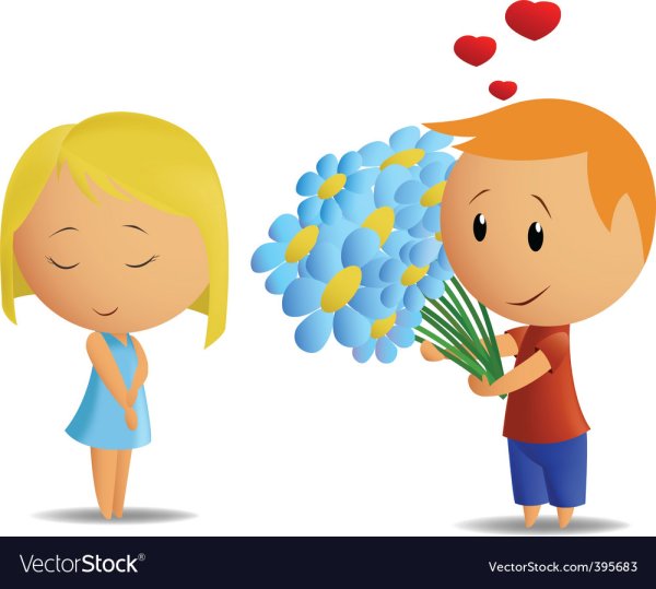 Мультяшная девочка дарит цветы