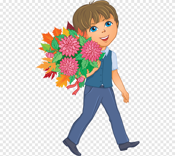 Школьник с цветами