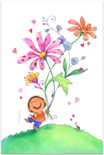 Мультяшка дарит цветы