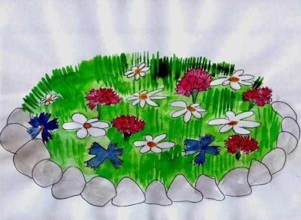 Клумба с цветами рисунок