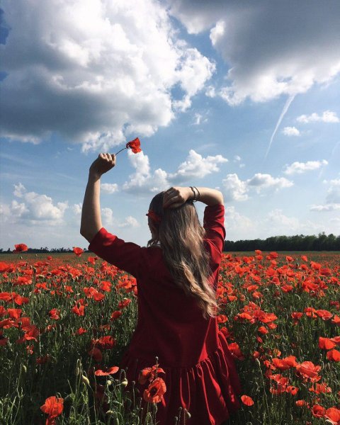 Девушка в поле с цветами