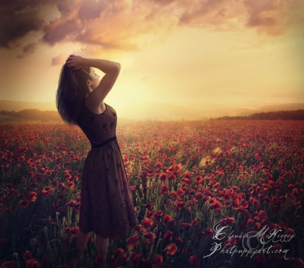 Женщина в поле спиной